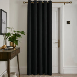 Fusion Strata Dim Out Woven Black Eyelet Single Panel Door Curtain