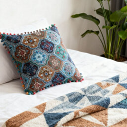 Thehotsale Blue Romantic Turkish-Style Faux Linen Double-Sided Pattern Throw Pillow 45Cm (W) X 45Cm (D) - thumbnail 2