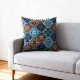 Thehotsale Blue Romantic Turkish-Style Faux Linen Double-Sided Pattern Throw Pillow 45Cm (W) X 45Cm (D) - thumbnail 3