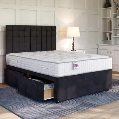 Divan Base Direct Naples Black Platform Top Divan Bed Base 5Ft King Size With 2 End Drawers + Amalfi Floor Standing Headboard - image 1