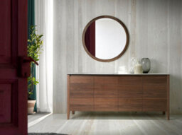 Angel Cerda Elegant Round Walnut Wall Mirror For Modern Interiors - thumbnail 2