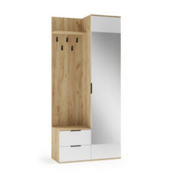 Coral Compact Hallway Wardrobe In Golden Oak White With Mirror Coat Hooks And Storage Cabinet - thumbnail 4