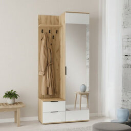 Coral Compact Hallway Wardrobe In Golden Oak White With Mirror Coat Hooks And Storage Cabinet - thumbnail 2
