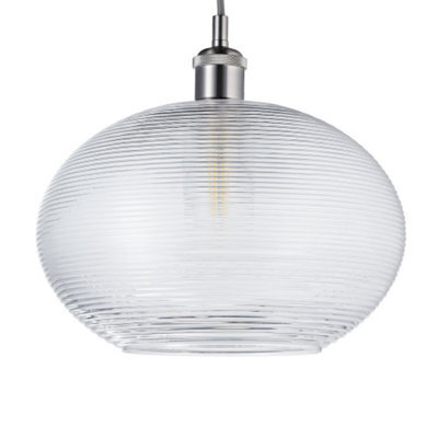Happy Homewares Contemporary Clear Ribbed Spiral Glass Easy Fit Drum Shaped Pendant Light Shade - image 1
