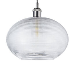 Happy Homewares Contemporary Clear Ribbed Spiral Glass Easy Fit Drum Shaped Pendant Light Shade - thumbnail 1