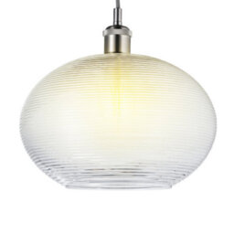 Happy Homewares Contemporary Clear Ribbed Spiral Glass Easy Fit Drum Shaped Pendant Light Shade - thumbnail 2