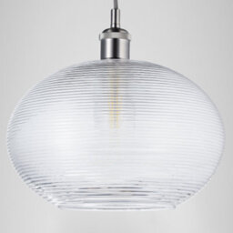 Happy Homewares Contemporary Clear Ribbed Spiral Glass Easy Fit Drum Shaped Pendant Light Shade - thumbnail 6