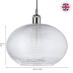 Happy Homewares Contemporary Clear Ribbed Spiral Glass Easy Fit Drum Shaped Pendant Light Shade - thumbnail 7