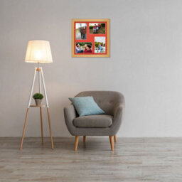 AK Frames 12X12 Country Pine Modern Multi Photo Frame With Poppy Red Mount - Holds 4 Apertures (4X) 6X4 Photos - thumbnail 3