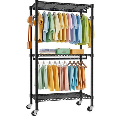 Heavy Duty Double Clothes Rail Rack Freestanding Garment Hanging Stand W/shelf - image 1