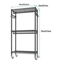 Heavy Duty Double Clothes Rail Rack Freestanding Garment Hanging Stand W/shelf - thumbnail 2