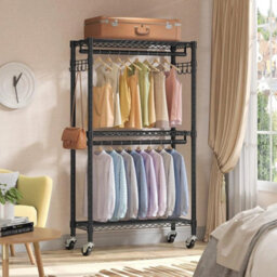 Heavy Duty Double Clothes Rail Rack Freestanding Garment Hanging Stand W/shelf - thumbnail 3