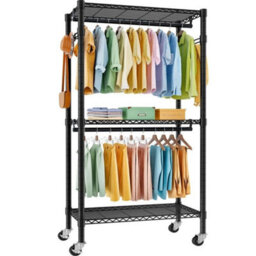 Heavy Duty Double Clothes Rail Rack Freestanding Garment Hanging Stand W/shelf - thumbnail 1