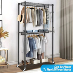 Heavy Duty Double Clothes Rail Rack Freestanding Garment Hanging Stand W/shelf - thumbnail 6