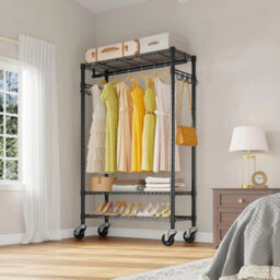 Heavy Duty Double Clothes Rail Rack Freestanding Garment Hanging Stand W/shelf - thumbnail 4