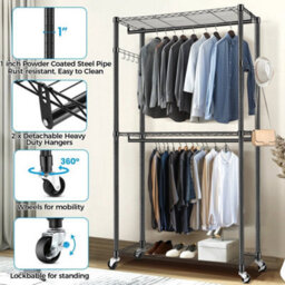 Heavy Duty Double Clothes Rail Rack Freestanding Garment Hanging Stand W/shelf - thumbnail 5