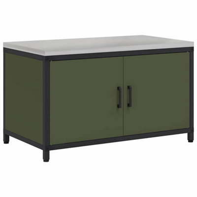 Berkfield Modern Kitchen Storage Cabinet With Shelf With Door Olive Green Steel