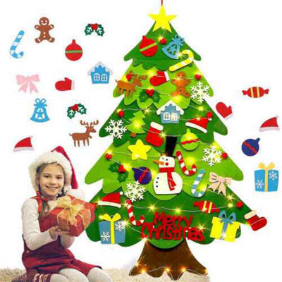 Felt Christmas Tree Diy Hanging Ornaments Wall Decor For Kids Gift And Led Light - image 1