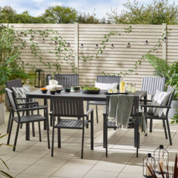 Furniturebox Dubai Grey Garden Table And Chairs, 6 - 8 Seater Outdoor Patio Dining Set, Aluminium Garden Table And Chairs +Cover - thumbnail 1