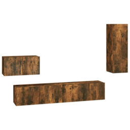 Berkfield 4 Piece Tv Cabinet Set Smoked Oak Engineered Wood - thumbnail 2