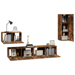 Berkfield 4 Piece Tv Cabinet Set Smoked Oak Engineered Wood - thumbnail 4