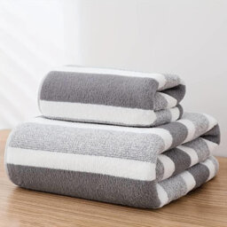Dyzi White Grey Ultra Absorbent Striped Towel Set Quick Dry Hand Bath Towels For Home & Outdoor