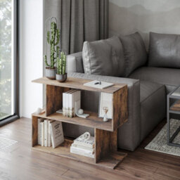 Urbn-Living Urbnliving 80Cm Width Rustic Brown 2-Tier Bookcase Irregular Storage Shelf Wooden Shelving Display Organiser Unit