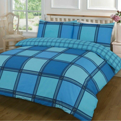 Homes & Linen Logan Reversible Check Box Duvet Quilt Cover Bedding Sets With Matching Pillowcases
