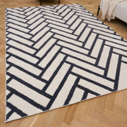 The Rugs Loft Navy And Ivory Herringbone Living Room Area Rug And Runners Soft Pile - thumbnail 1
