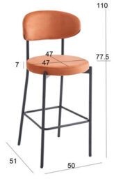 Aspect Furniture Set Of 2 Charlotte Kitchen Stools W Curved Back & Footrest,orange Velvet - thumbnail 9