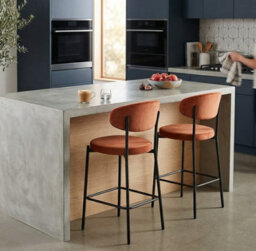 Aspect Furniture Set Of 2 Charlotte Kitchen Stools W Curved Back & Footrest,orange Velvet