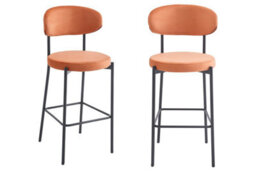 Aspect Furniture Set Of 2 Charlotte Kitchen Stools W Curved Back & Footrest,orange Velvet - thumbnail 3