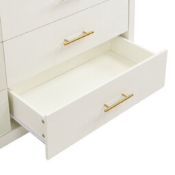 Cream White 6 Drawer Chest with Gold Handles & Raised Legs, 142cm Wide Bedroom Storage Cabinet - thumbnail 3