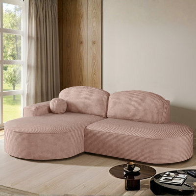 Parma Pro Ball Corner Sofa Bed With Storage Container Stripy Fabric Pink Left Side - image 1