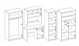 Mathias Youth Bedroom Furniture Set White/violet 5 Piece Wardrobe Desk Bookcase Wall Shelf And Storage - thumbnail 7