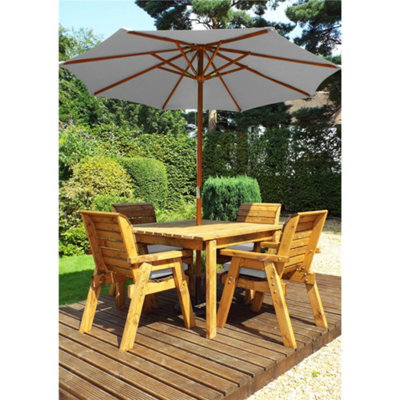 Marlborough Traditional Four Seater Square Table Set With 4 X Grey Chair Cushion 1 X Grey Parasol & Base & Cushion Storage Bag - image 1