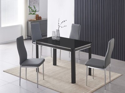 Furnizone UK Milano 4-Seater Black Glass Dining Table And 4 Monza Grey Faux Leather Chairs - image 1