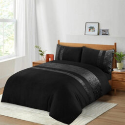 Casabella Luxury Crushed Velvet Panel Band Duvet Cover Sets With Pillow Case Single Duvet Cover Bedding Set Black - thumbnail 4