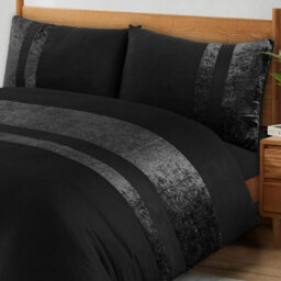 Casabella Luxury Crushed Velvet Panel Band Duvet Cover Sets With Pillow Case Single Duvet Cover Bedding Set Black - thumbnail 2