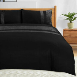 Casabella Luxury Crushed Velvet Panel Band Duvet Cover Sets With Pillow Case Single Duvet Cover Bedding Set Black - thumbnail 3