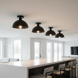 Industrial Semi Flush Mount Vintage Ceiling Light Metal 21cm Dome Lampshade Pendant Light for Farmhouse Porch Kitchen - thumbnail 3