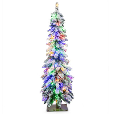 Costway 4 Ft Pre-Lit Artificial Christmas Tree Snow-Flocked Slim Pencil Christmas Tree - image 1