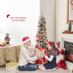 Costway 4 Ft Pre-Lit Artificial Christmas Tree Snow-Flocked Slim Pencil Christmas Tree - thumbnail 4