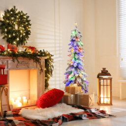 Costway 4 Ft Pre-Lit Artificial Christmas Tree Snow-Flocked Slim Pencil Christmas Tree - thumbnail 3
