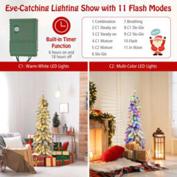 Costway 4 Ft Pre-Lit Artificial Christmas Tree Snow-Flocked Slim Pencil Christmas Tree - thumbnail 6