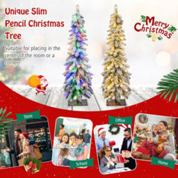 Costway 4 Ft Pre-Lit Artificial Christmas Tree Snow-Flocked Slim Pencil Christmas Tree - thumbnail 9