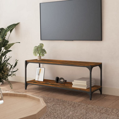 Berkfield Tv Cabinet Smoked Oak 100X33X41 Cm Engineered Wood And Steel - image 1