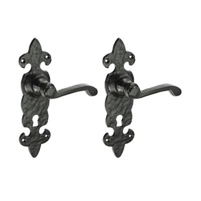 Timco - Fleur De Lys Ornate Lever Lock Handles - Antique Black (Size 195 X 55 - 2 Pieces)