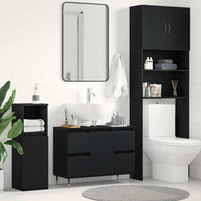 Berkfield Bathroom Sink Cabinet Black Oak 80X33X60 Cm Engineered Wood - image 1