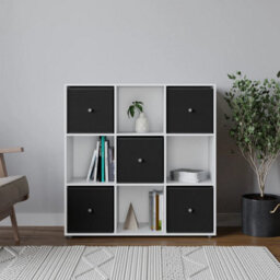 Urbn-Living 9 Cube White Wooden Bookcase Shelving Unit With 5 Collapsible Fabric Drawers Black - thumbnail 2